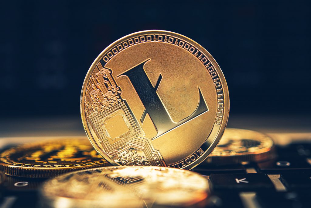 Golden Litecoin Coin Close Up